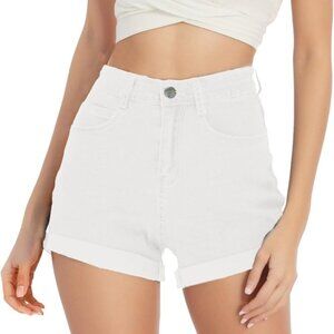 Micro high rise denim shorts with turn up hem in white